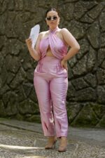 CONJUNTO TOP E CALÇA ROSA PONTO CHIC