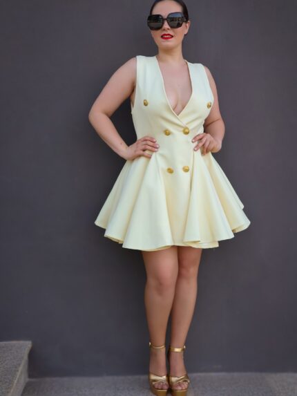 VESTIDO AMARELO COM GODÉS PONTO CHIC