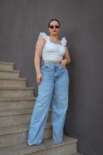 CALÇA WIDE LEG COM TRESPASSE NA FRENTE PONTO CHIC