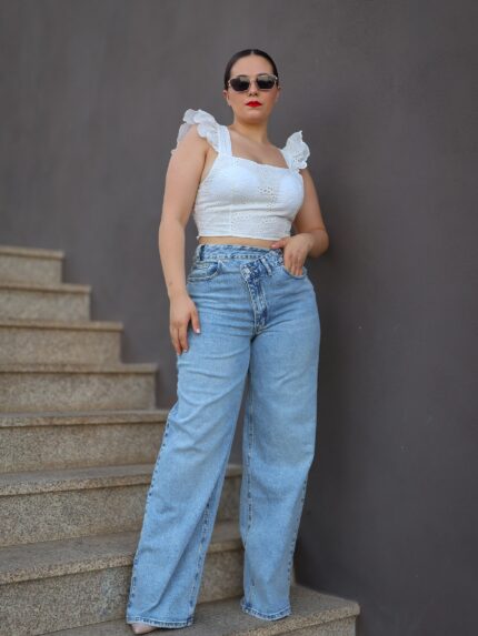 CALÇA WIDE LEG COM TRESPASSE NA FRENTE PONTO CHIC