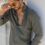 CAMISA DE LINHO GOLA ITALIANA VERDE ESCURO ZOLF - Image 3