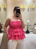TOP ROSA FUCSHIA COM FOLHOS PONTO CHIC