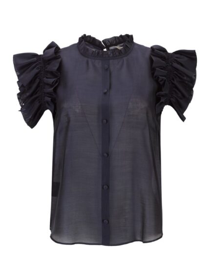 TOP AZUL MARINHO EM ORGANZA SILVINA CAMPOS