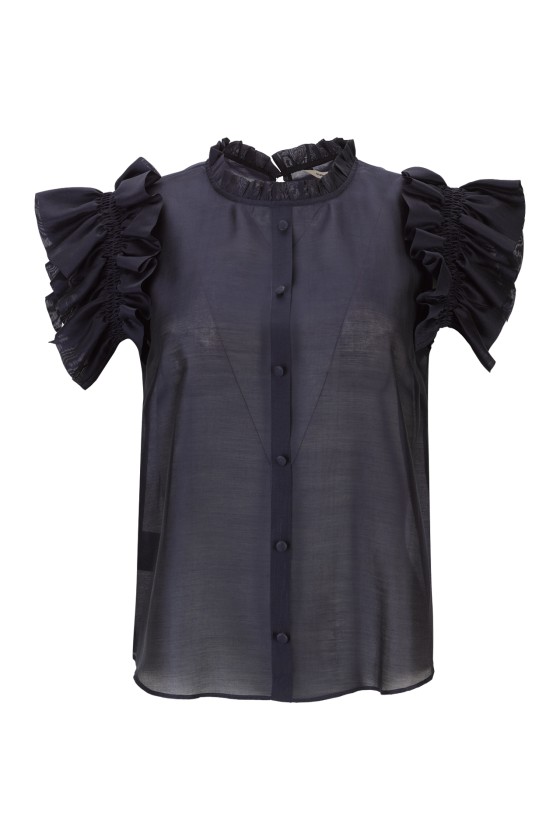 camisa azul 2 TOP AZUL MARINHO EM ORGANZA SILVINA CAMPOS - Image 1