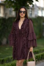 VESTIDO CURTO CASTANHO COM FOLHOS PONTO CHIC - Image 5