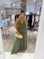 VESTIDO COMPRIDO FLUÍDO KAKI PONTO CHIC