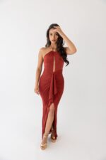 VESTIDO COMPRIDO BORDO DRAPEADO PONTO CHIC