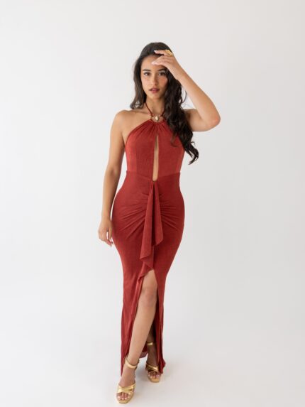 VESTIDO COMPRIDO BORDO DRAPEADO PONTO CHIC