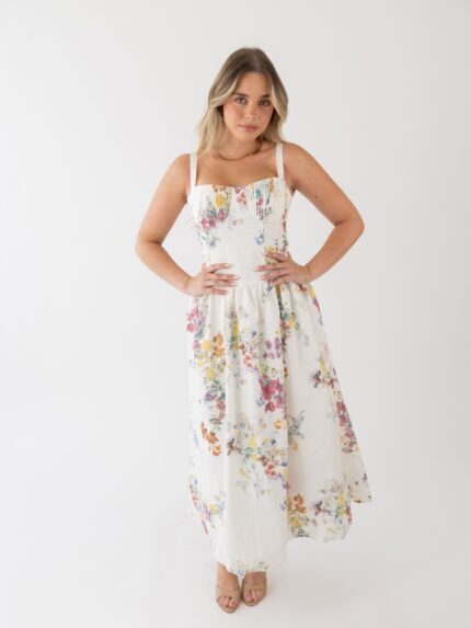 VESTIDO MIDI ESTAMPAOD TECIDO ALINHADO PONTO CHIC