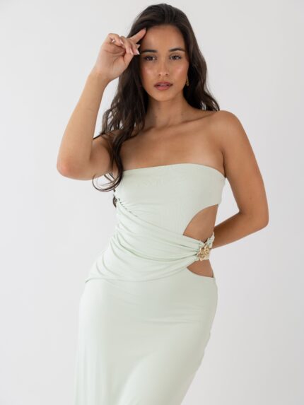 VESTIDO VERDE ÁGUA COM FIVELA PONTO CHIC