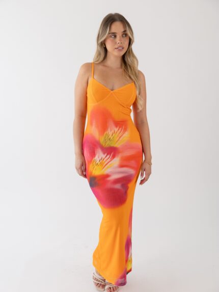VESTIDO COMPRIDO EM MLAHA COM ESTAMPADO PONTO CHIC