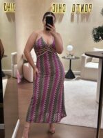 VESTIDO COMPRIDO TECIDO TRABALHADO PONTO CHIC