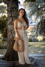 CONJUNTO BEGE DE PANTALONA E TOP PONTO CHIC