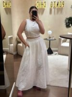 CONJUNTO TOP E SAIA BORDADO INGLÊS PONTO CHIC