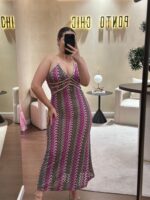VESTIDO COMPRIDO TECIDO TRABALHADO PONTO CHIC - Image 3