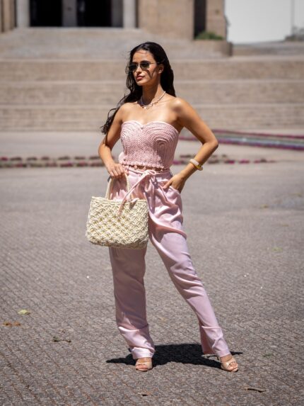 CONJUNTO DE PANTALONA E TOP ROSA PONTO CHIC