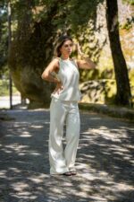 CONJUNTO TOP E PANTALONA AMARELO MANTEIGA PONTO CHIC