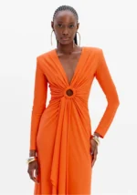 VESTIDO COMPRIDO LARANJA COM DRAPEADO LANÇA PERFUME - Image 2