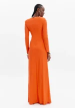 VESTIDO COMPRIDO LARANJA COM DRAPEADO LANÇA PERFUME - Image 3
