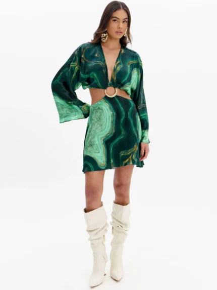 VESTIDO ESTAMPADO COM ARGOLA  LANÇA  PERFUME