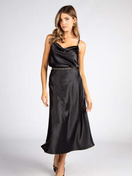 SAIA MIDI PRETA CÓS ESTAMPADO SILVINA CAMPOS