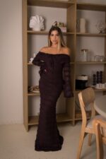 VESTIDO LONGO RENDA AMEIXA PONTO CHIC