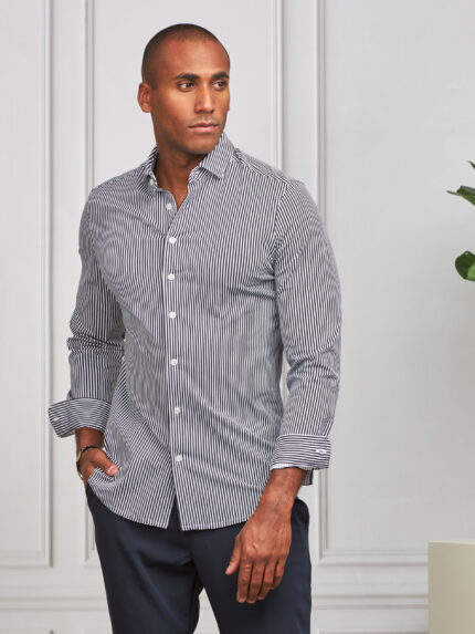 CAMISA STRETCH EASY-IRON RISCA AZUL SLIM FIT ZOLF