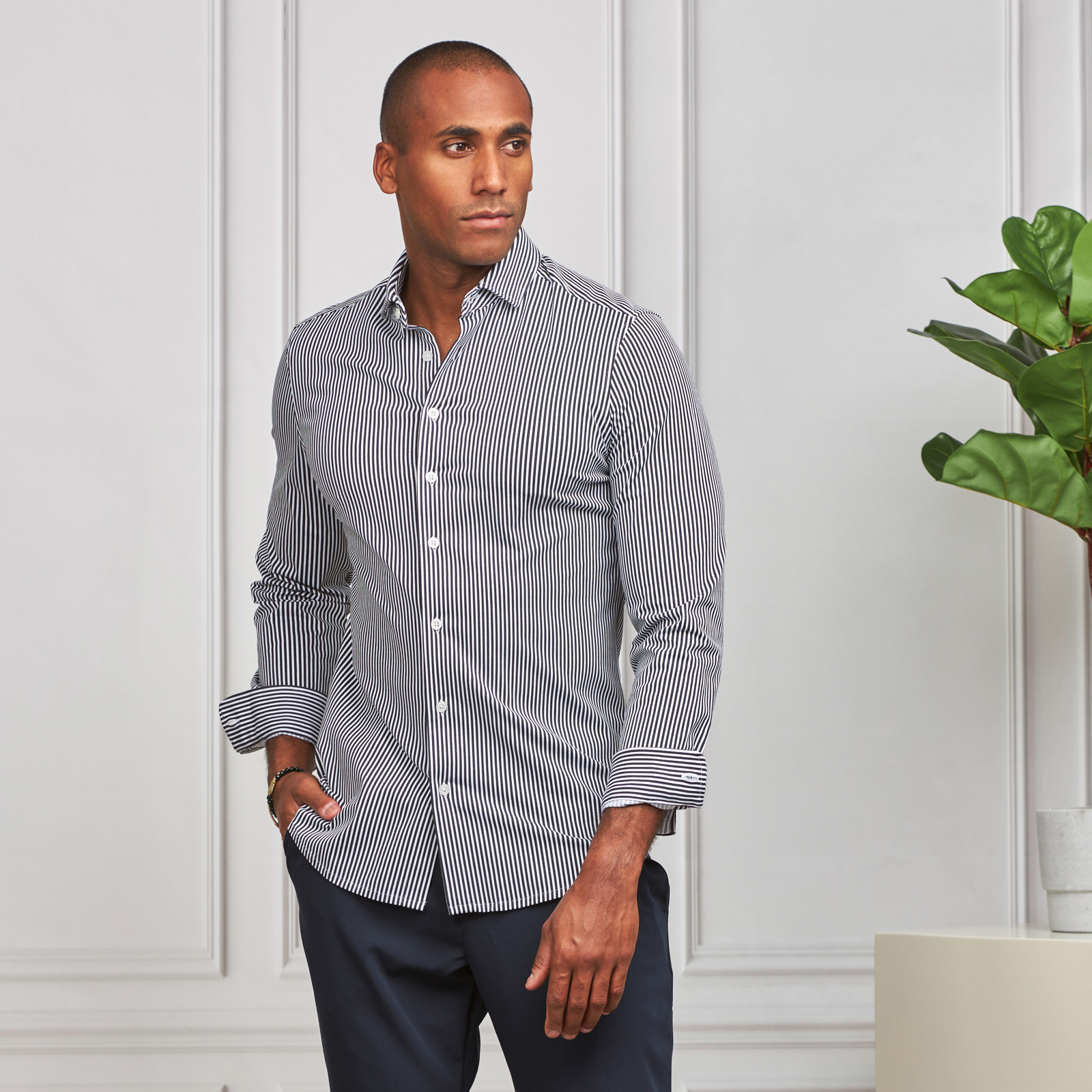 231903015_azul_1 CAMISA STRETCH EASY-IRON RISCA AZUL SLIM FIT ZOLF - Image 1
