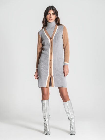 VESTIDO CINZA COM CONTRASTE RUGA
