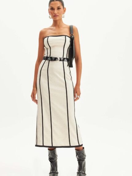 VESTIDO LISTRADO COM CINTO LANÇA PERFUME
