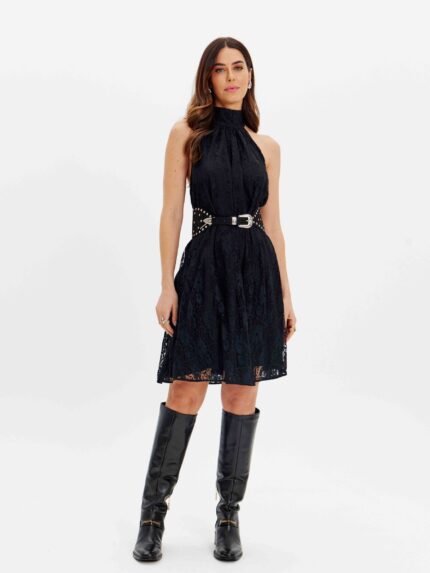VESTIDO CURTO BORDADO PRETO LANÇA PERFUME