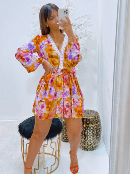 VESTIDO CURTO FLORAL MULTICOLOR DIXIE