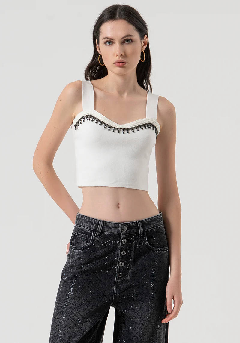 FR25WT4002K50401-108-1 TOP BRANCO COM APLICAÇÕES DE MIÇANGAS FRACOMINA - Image 1