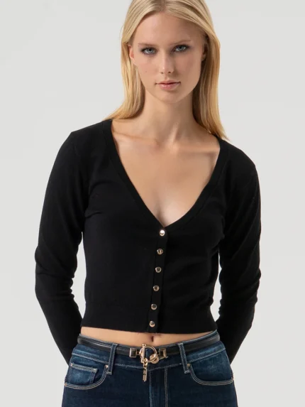 CARDIGAN PRETO COM DECOTE EM V FRACOMINA