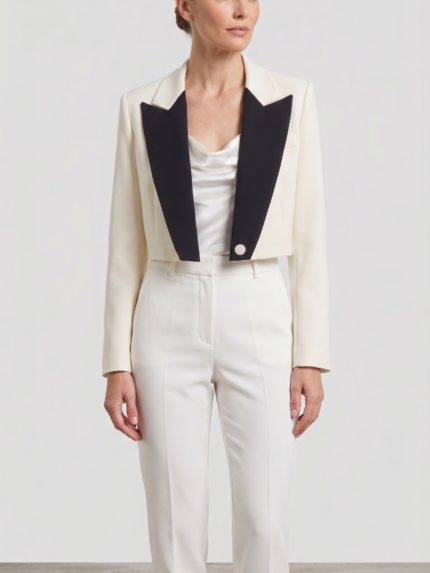 BLAZER CROPPED BRANCO COM LAPELA PRETA IMPERIAL
