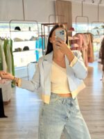 BLAZER CROPPED AZUL PUNHO COMBINADO SAHOCO