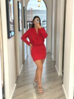 VESTIDO VERMELHO DRAPEADO COM DECOTE EM V RINASCIMENTO - Image 2