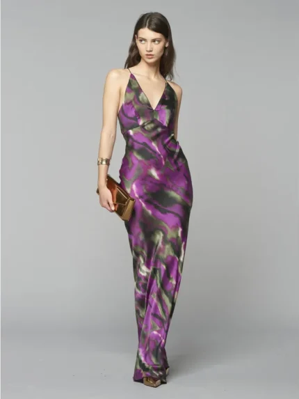 VESTIDO LONGO MULTICOR DECOTE EM V RINASCIMENTO