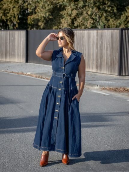 VESTIDO CAMISEIRO SEM MANGAS EM DENIM PONTO CHIC