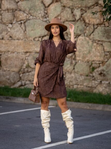 VESTIDO CASTANHO TEXTURADO PONTO CHIC