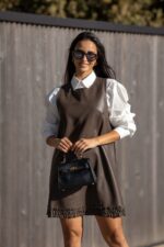 VESTIDO CASTANHO POLIPELE PONTO CHIC