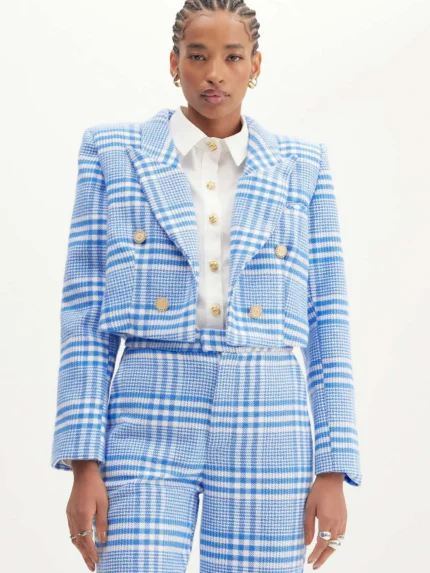 BLAZER CROP ALFAIATARIA XADREZ AZUL LANÇA PERFUME