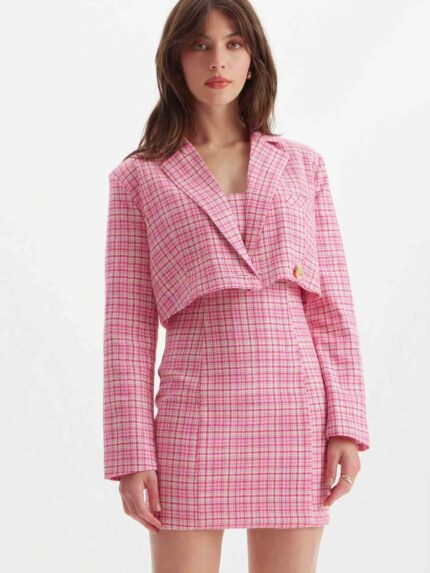 BLAZER CURTO XADREZ ROSA LANÇA PERFUME