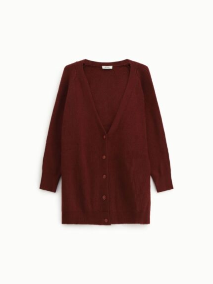 CARDIGAN EM MALHA BORDÔ CANELADA DIXIE