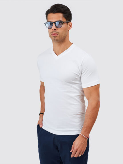T-SHIRT DECOTE EM V BRANCO ZOLF
