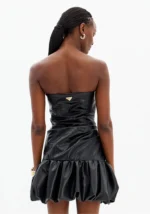 VESTIDO CURTO EM POLIPELE PRETA COM DRAPEADOS LANÇA PERFUME - Image 2