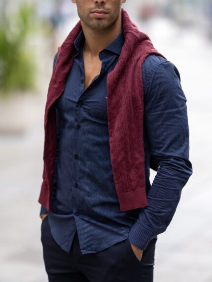 CAMISA GOLA ITALIANA AZUL COM RISCA SLIM FIT ZOLF