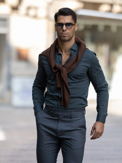 CAMISA GOLA ITALIANA COM RISCA SLIM FIT VERDE ZOLF