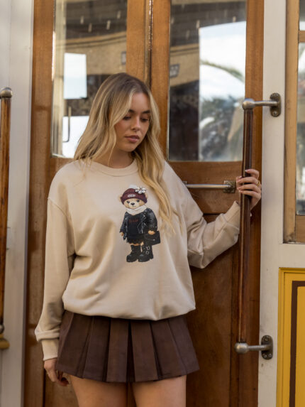 SWEATSHIRT BEIGE COM URSO APLICADO DIXIE