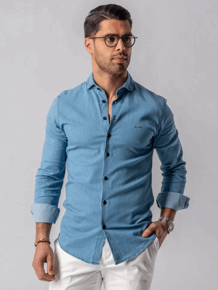 CAMISA GOLA ITALIANA SLIM FIT DENIM ZOLF